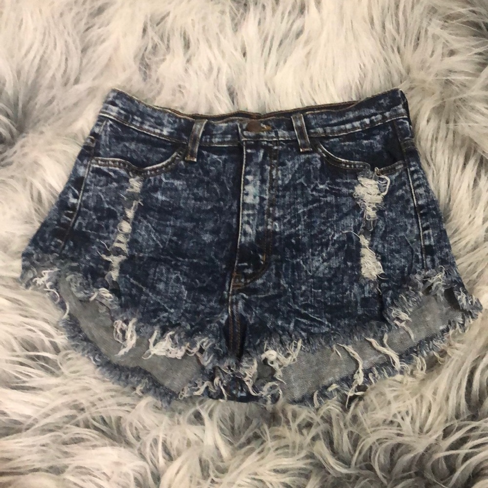 Acid wash denim shorts